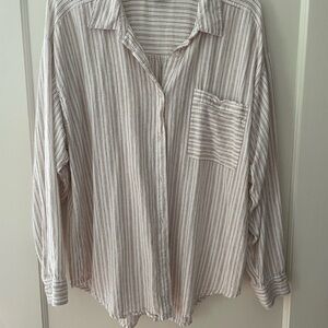 LOFT White and Brown Striped Top